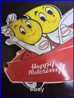Vintage Esso Gasoline Oil Drop Boy Girl Porcelain Gas Automobile Pump Plate Sign