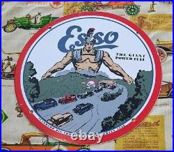 Vintage Esso Gasoline Porcelain Enamel Gas Oil Service Station Pump Plate Sign