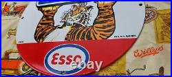 Vintage Esso Gasoline Porcelain Gas Motor Oil Service Station Pump Plate Ad Sign