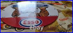 Vintage Esso Gasoline Porcelain Gas Motor Oil Service Station Pump Plate Ad Sign