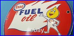 Vintage Esso Gasoline Porcelain Motor Oil Drop Boy Service Station Pump Sign