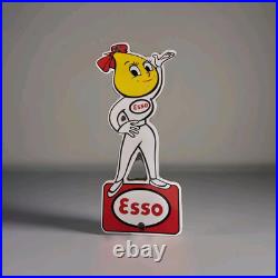 Vintage Esso Gasoline Porcelain Oil Drop Girl Service Station Pump Plate Sign