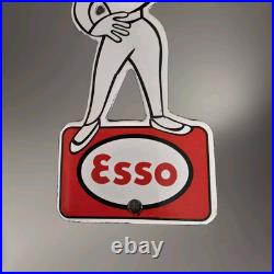 Vintage Esso Gasoline Porcelain Oil Drop Girl Service Station Pump Plate Sign