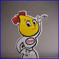 Vintage Esso Gasoline Porcelain Oil Drop Girl Service Station Pump Plate Sign