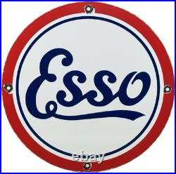 Vintage Esso Gasoline Porcelain Sign Gas Station Pump Plate Motor Oil Service
