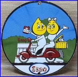 Vintage Esso Gasoline Porcelain Sign Gas Station Pump Plate Motor Oil Service