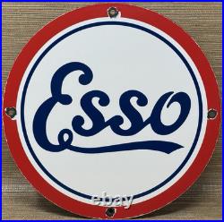 Vintage Esso Gasoline Porcelain Sign Gas Station Pump Plate Motor Oil Service