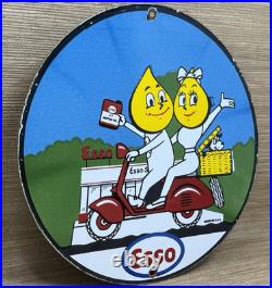 Vintage Esso Gasoline Porcelain Sign Gas Station Pump Plate Motor Oil Service