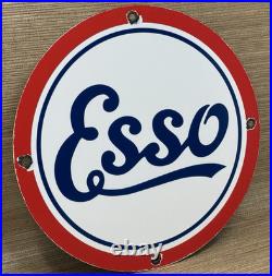 Vintage Esso Gasoline Porcelain Sign Gas Station Pump Plate Motor Oil Service