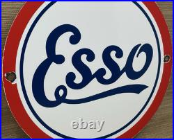 Vintage Esso Gasoline Porcelain Sign Gas Station Pump Plate Motor Oil Service