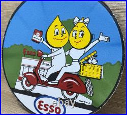 Vintage Esso Gasoline Porcelain Sign Gas Station Pump Plate Motor Oil Service