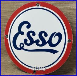 Vintage Esso Gasoline Porcelain Sign Gas Station Pump Plate Motor Oil Service