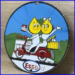 Vintage Esso Gasoline Porcelain Sign Gas Station Pump Plate Motor Oil Service