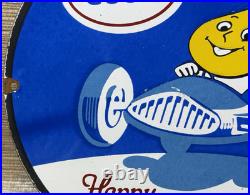 Vintage Esso Gasoline Porcelain Sign Happy Motoring Gas Station Oil Pump Plate