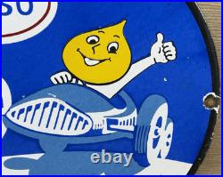 Vintage Esso Gasoline Porcelain Sign Happy Motoring Gas Station Oil Pump Plate