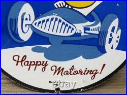 Vintage Esso Gasoline Porcelain Sign Happy Motoring Gas Station Oil Pump Plate