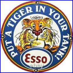 Vintage Esso Gasoline Porcelain Sign Put A Tiger In Your Tank Gas Oil Pump Plate