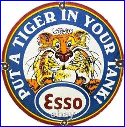 Vintage Esso Gasoline Porcelain Sign Put A Tiger In Your Tank Gas Oil Pump Plate