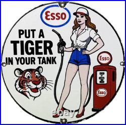 Vintage Esso Gasoline Porcelain Sign Put A Tiger In Your Tank Gas Oil Pump Plate
