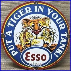 Vintage Esso Gasoline Porcelain Sign Put A Tiger In Your Tank Gas Oil Pump Plate