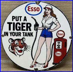 Vintage Esso Gasoline Porcelain Sign Put A Tiger In Your Tank Gas Oil Pump Plate