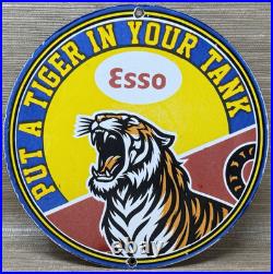 Vintage Esso Gasoline Porcelain Sign Put A Tiger In Your Tank Gas Oil Pump Plate