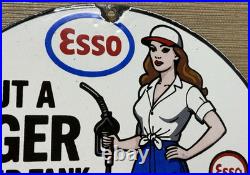 Vintage Esso Gasoline Porcelain Sign Put A Tiger In Your Tank Gas Oil Pump Plate