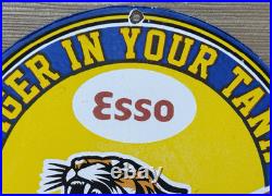 Vintage Esso Gasoline Porcelain Sign Put A Tiger In Your Tank Gas Oil Pump Plate