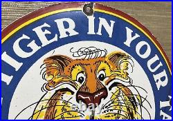 Vintage Esso Gasoline Porcelain Sign Put A Tiger In Your Tank Gas Oil Pump Plate