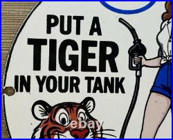 Vintage Esso Gasoline Porcelain Sign Put A Tiger In Your Tank Gas Oil Pump Plate