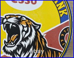Vintage Esso Gasoline Porcelain Sign Put A Tiger In Your Tank Gas Oil Pump Plate
