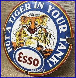 Vintage Esso Gasoline Porcelain Sign Put A Tiger In Your Tank Gas Oil Pump Plate