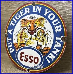 Vintage Esso Gasoline Porcelain Sign Put A Tiger In Your Tank Gas Oil Pump Plate