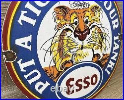 Vintage Esso Gasoline Porcelain Sign Put A Tiger In Your Tank Gas Oil Pump Plate