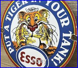 Vintage Esso Gasoline Porcelain Sign Put A Tiger In Your Tank Gas Oil Pump Plate