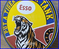 Vintage Esso Gasoline Porcelain Sign Put A Tiger In Your Tank Gas Oil Pump Plate