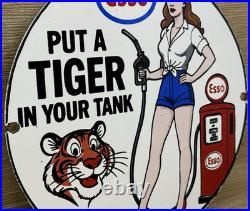 Vintage Esso Gasoline Porcelain Sign Put A Tiger In Your Tank Gas Oil Pump Plate