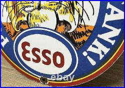 Vintage Esso Gasoline Porcelain Sign Put A Tiger In Your Tank Gas Oil Pump Plate