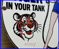 Vintage Esso Gasoline Porcelain Sign Put A Tiger In Your Tank Gas Oil Pump Plate