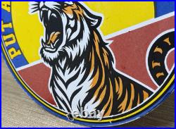 Vintage Esso Gasoline Porcelain Sign Put A Tiger In Your Tank Gas Oil Pump Plate