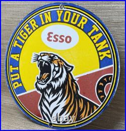 Vintage Esso Gasoline Porcelain Sign Put A Tiger In Your Tank Gas Oil Pump Plate