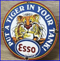 Vintage Esso Gasoline Porcelain Sign Put A Tiger In Your Tank Gas Oil Pump Plate