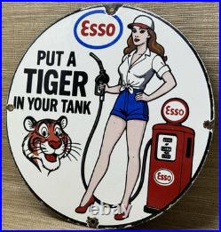 Vintage Esso Gasoline Porcelain Sign Put A Tiger In Your Tank Gas Oil Pump Plate Vintage Esso Gasoline Porcelain Sign Put A Tiger In Your Tank Gas Oil Pump Plate