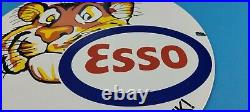 Vintage Esso Gasoline Porcelain Tiger Motor Oil Service Station Pump Plate Sign