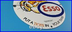 Vintage Esso Gasoline Porcelain Tiger Motor Oil Service Station Pump Plate Sign