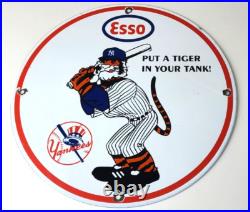 Vintage Esso Gasoline Sign Advertising Gas Pump Yankee Baseball Porcelain Sign Vintage Esso Gasoline Sign Advertising Gas Pump Yankee Baseball Porcelain Sign