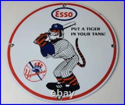 Vintage Esso Gasoline Sign Advertising Gas Pump Yankee Baseball Porcelain Sign Vintage Esso Gasoline Sign Advertising Gas Pump Yankee Baseball Porcelain Sign