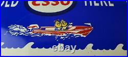 Vintage Esso Gasoline Sign Outboard Oil Sold Here Gas Service Porcelain Sign