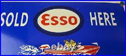 Vintage Esso Gasoline Sign Outboard Oil Sold Here Gas Service Porcelain Sign