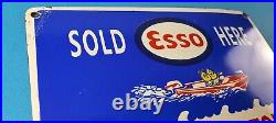 Vintage Esso Gasoline Sign Outboard Oil Sold Here Gas Service Porcelain Sign